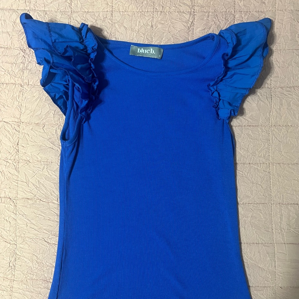 BLUE B. - Small- Women's Ruffled Blue Top